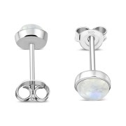 Rainbow Moonstone Round Sterling Silver Stud Earrings, e440st